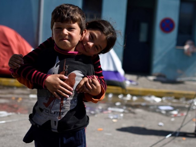 Syrian refugee children at a temporary shelter in Athens